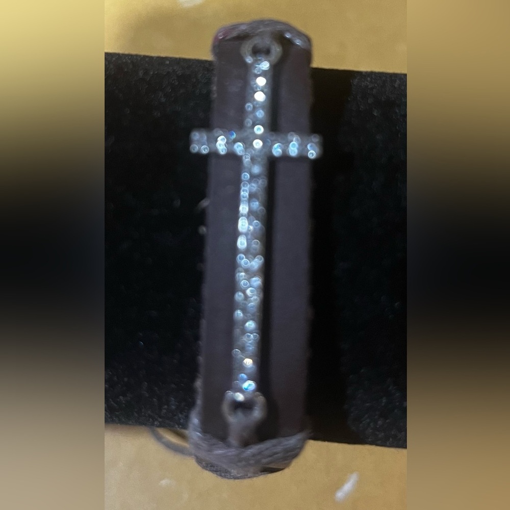 Leather strap cross rhinestone bracelet